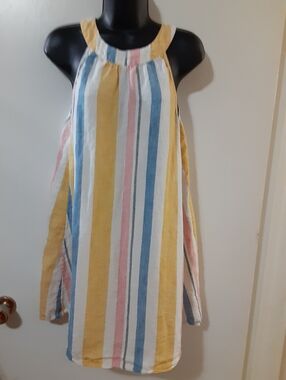 C&C California 100% Linen Striped Tunic Tank Top Mini Dress S